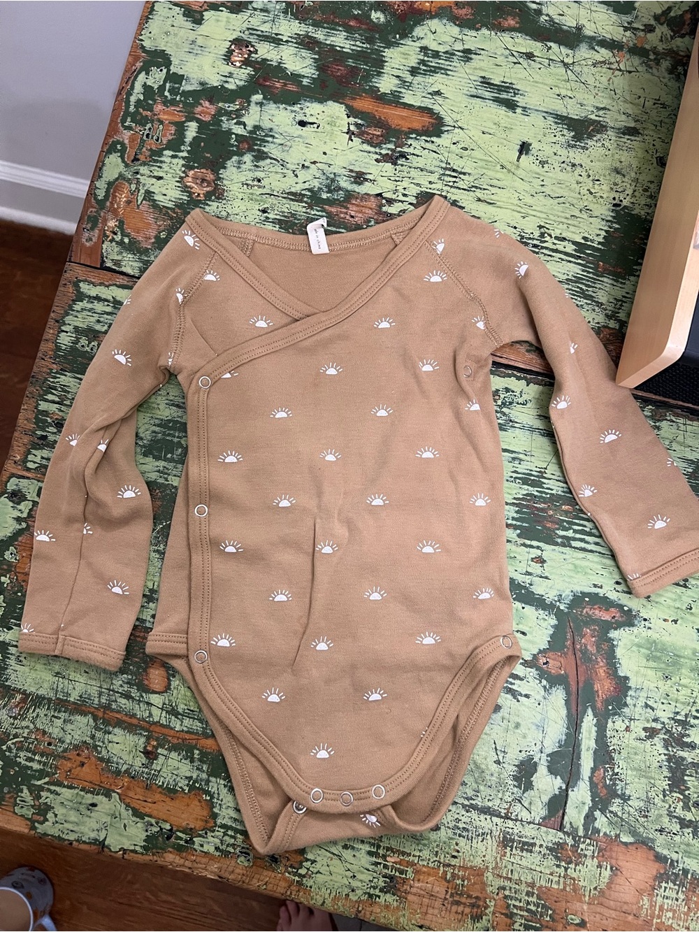 Quincy Mae Tan Long-Sleeve One-Piece with White Sun Motif